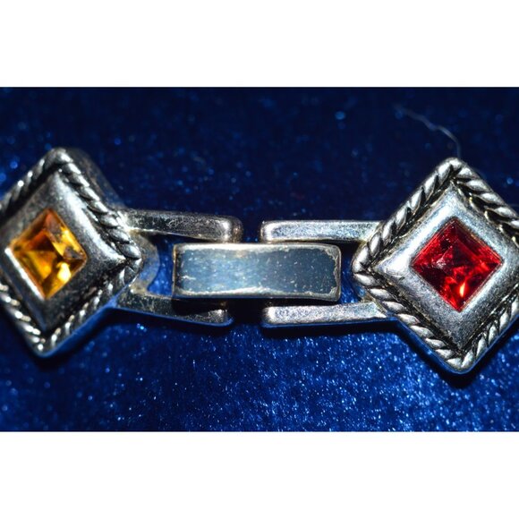 Premier Designs Silver Tone Links Bracelet Multicolored Gemstone Stone Art Deco - Picture 6 of 11